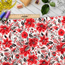 Ткань премиум шелк искусственный Армани красная цветочная иллюстрация