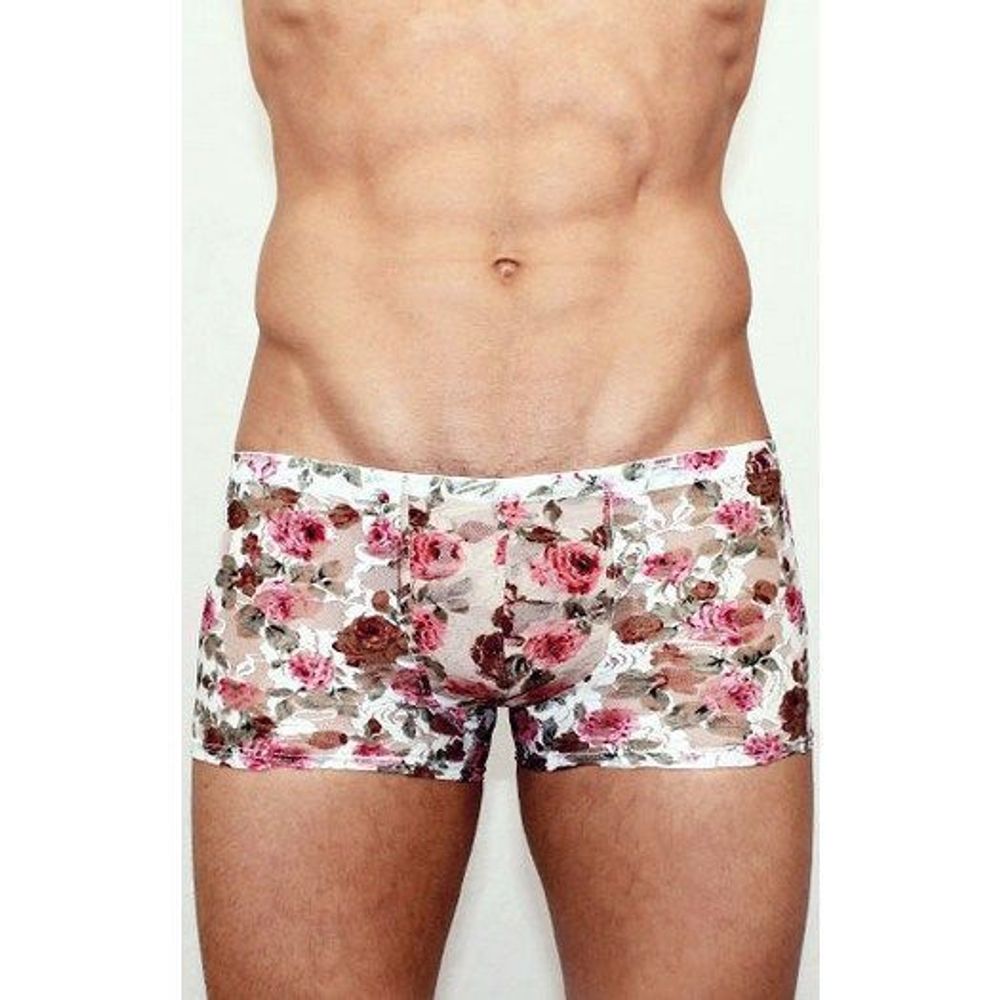 Мужские трусы боксеры белые с розами Romeo Rossi Boxer RR00227