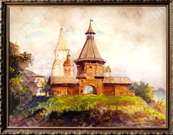 Шпитонов И. В. «Коломенское. Вид на Главные ворота и Церковь Вознесения». Акварель. 1960-е гг.