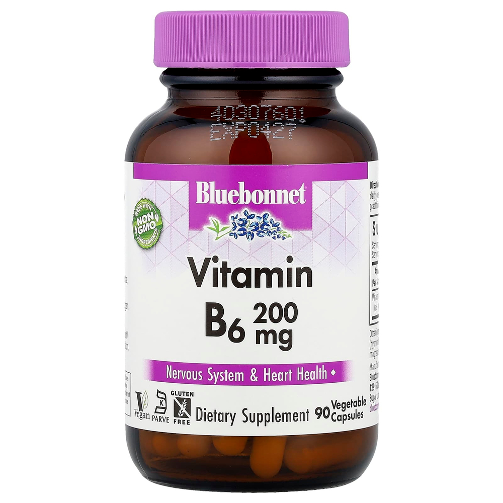 Bluebonnet Nutrition, витамин В6, 200 мг, 90 растительных капсул
