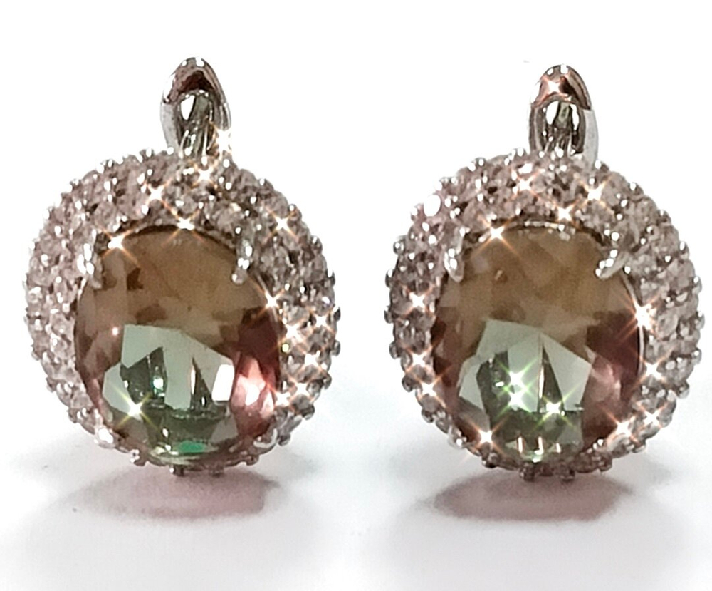 Ювелирные серьги из серебра ,вставка султанит,фианиты