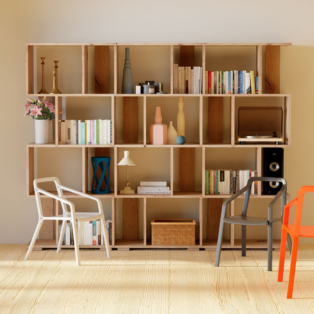 Стеллаж деревянный напольный Дален 4 полки для игрушек и для книг, сонома