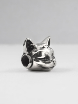 Шарм-бусина Мистическая Кошка из серебра