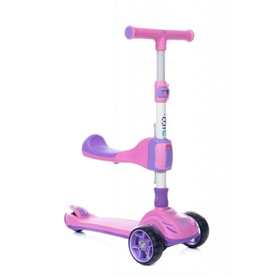 Самокат-беговел 3 в 1 Scooter Micar Transformer складной со светящимися колесами, сиденьем и родительской ручкой розовый