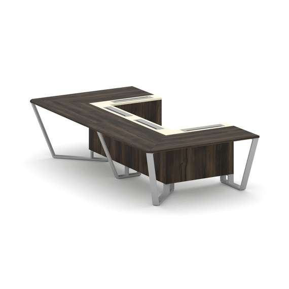 Steel Meet Стол переговорный П-образный KMK-PR.B.SP-07P Дуб Мали/Ваниль Глянец/Металл Серый 1600*320