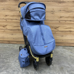 Коляска прогулочная Babalo 2022 Синий текстиль на золотой раме с сумкой