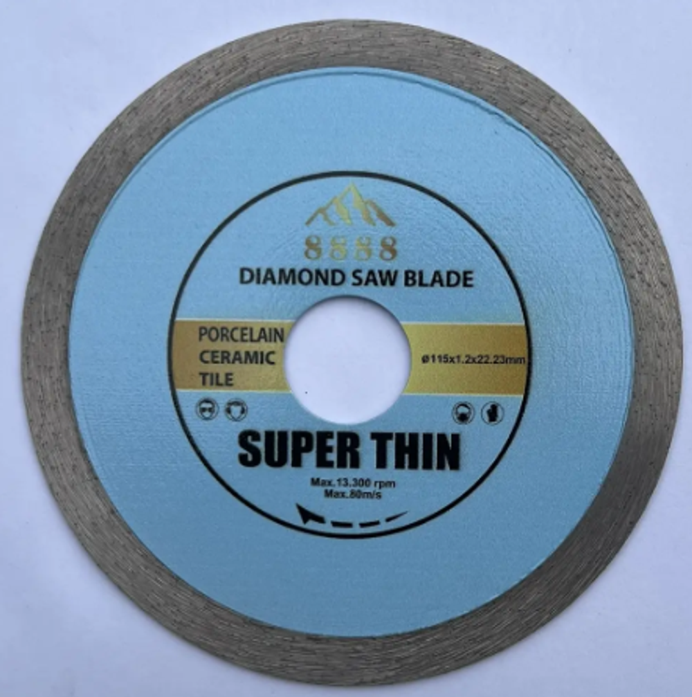 Диск алмазный отрезной, Сплошной супер тонкий Ø 125 x 1,1 мм. по керамике. "8888" 370125