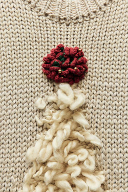 ZARA ТРИКОТАЖНЫЙ ЖИЛЕТ С НОВОГОДНЕЙ ЕЛКОЙ, ЭКРЮ