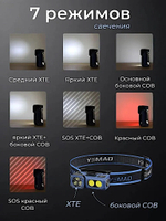Фонарь налобный Yemao YM-T615 500лм (5Вт) 150м ( XTE, 7 режимов, Аккумул.встроен ) Магнит -