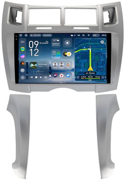 Магнитола для Toyota Vitz 2, Yaris 2 2005-2011 (рамка серебро тип 2) - Teyes CC4-PRO монитор 9.5" 2K QLED на Android 13, Snapdragon 778G, AI, CarPlay, DSP, 4G SIM-слот