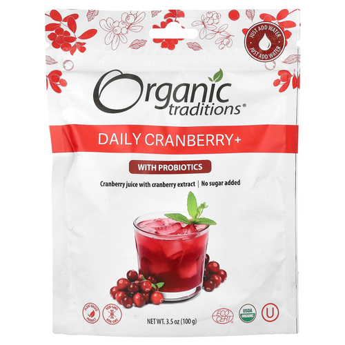 Organic Traditions, Ежедневная добавка с клюквой и пробиотиками, 100 г (3,5 унции)