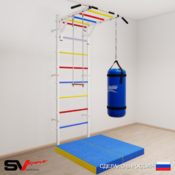 Шведская стенка Sv Sport 5327 (Турник рукоход/Трапеция/Цепь/Мешок 30кг/Мат 1м)