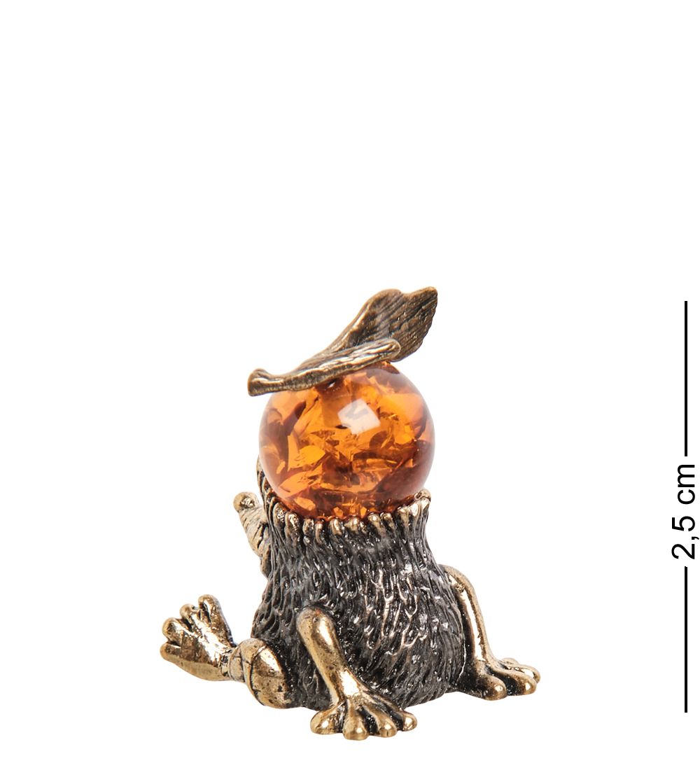 Народные промыслы AM- 278 Фигурка «Еж с яблоком» (латунь, янтарь)