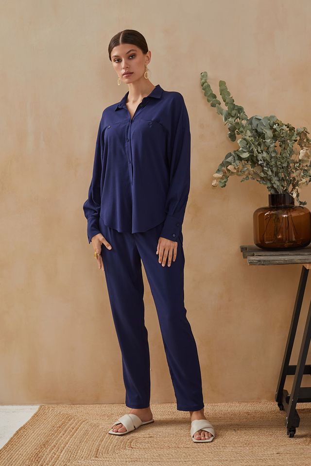 Темно-синие легкие домашние брюки