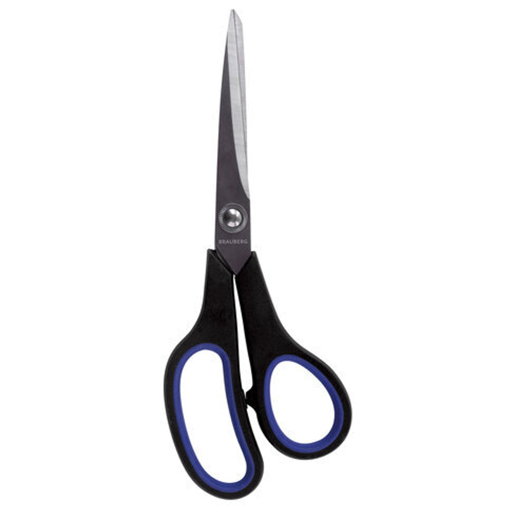 Ножницы BRAUBERG "Soft Grip", 216 мм, черно-синие, резиновые вставки, 3-х сторонняя заточка