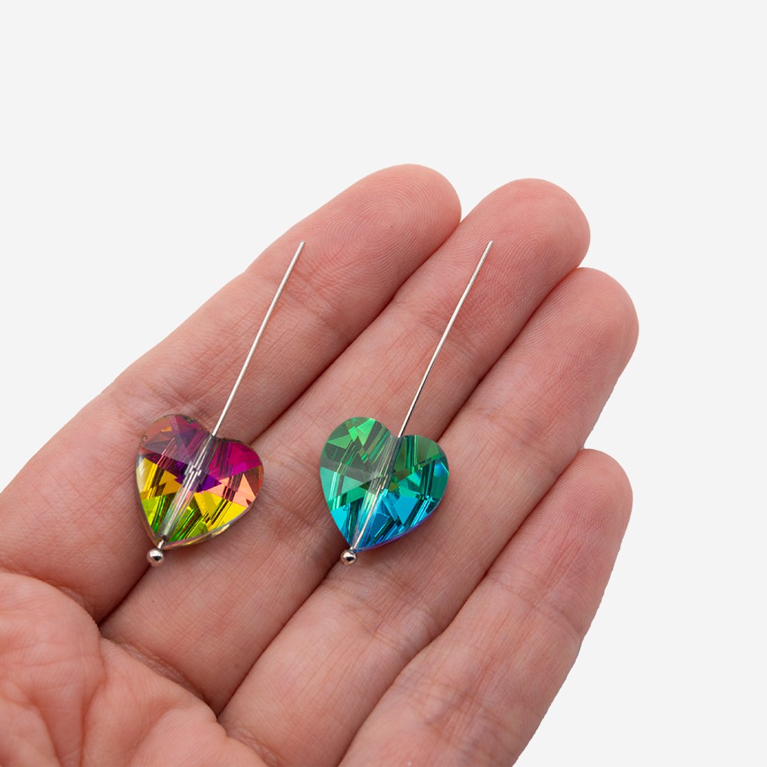 Кристалл-сердце с продольным отверстием оттенок "Закат в тропиках", 14мм