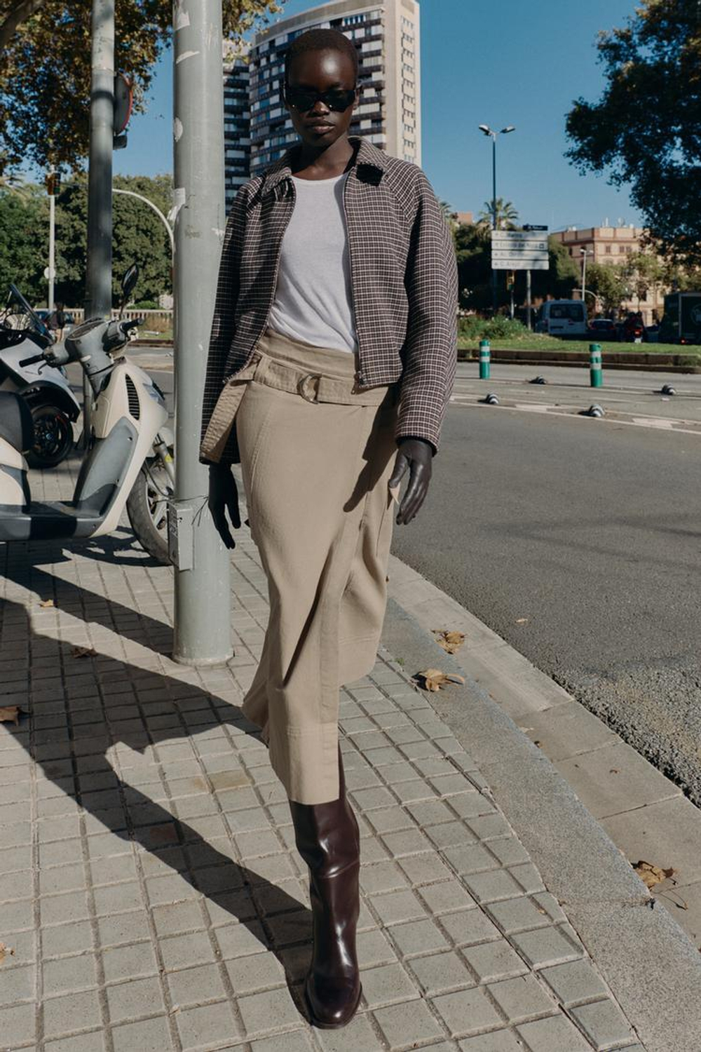 ZARA УТЕПЛЕННЫЙ БОМБЕР С УЗОРОМ «ГУСИНАЯ ЛАПКА», СЕРЫЙ/НЕЖНО-КОРИЧНЕВЫЙ