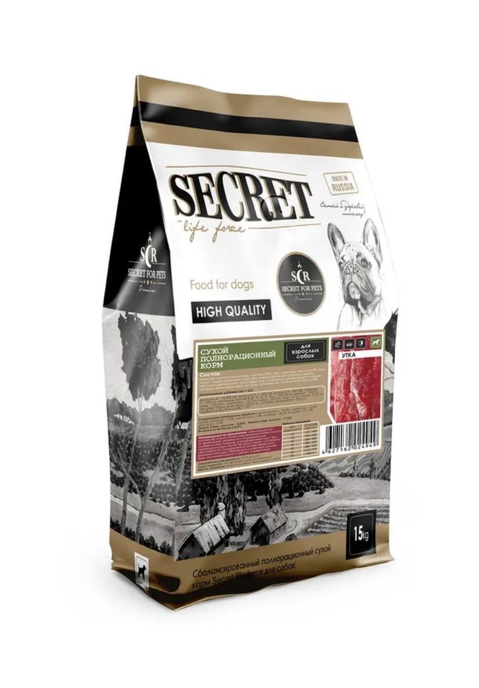 Сухой корм Secret Premium для собак всех пород утка 15 кг