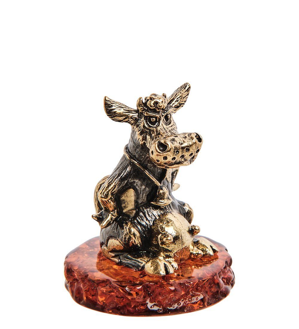Народные промыслы AM-3005 Фигурка «Корова не Злюка» (латунь, янтарь)