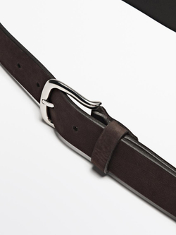 Massimo Dutti Кожаный ремень из нубука, коричневый
