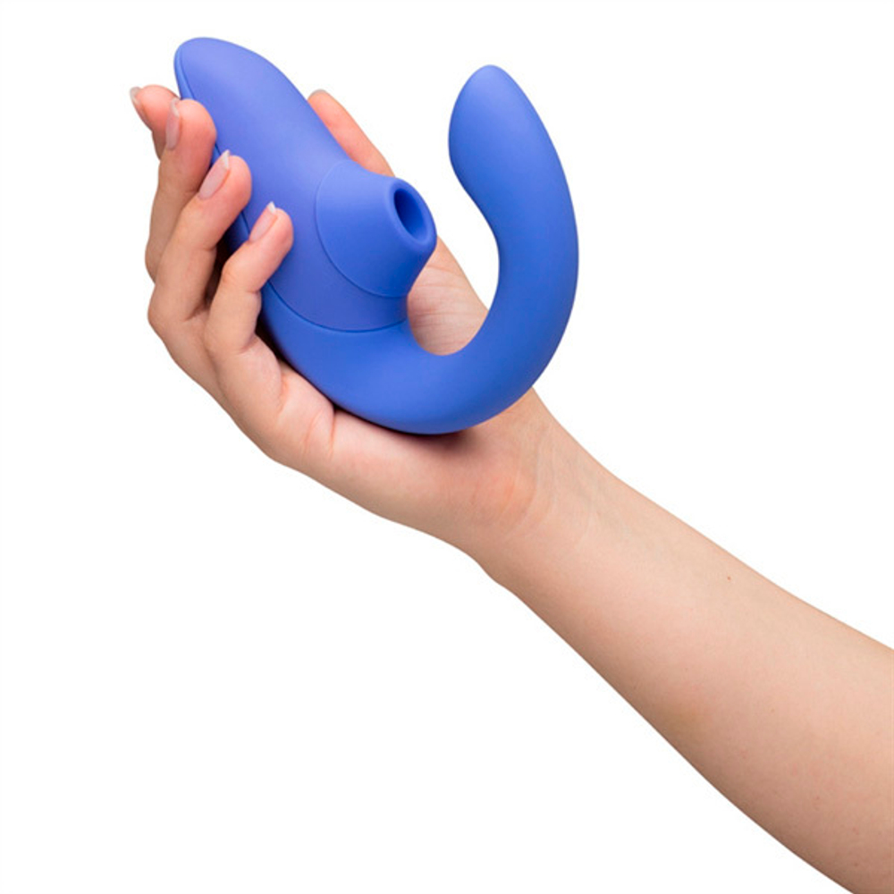 Голубой вибратор 13,9см с вакуумным стимулятором Womanizer Blend Vibrant Blue WZBD1SG9