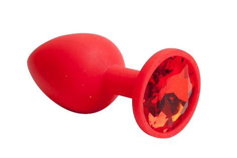 Красная силиконовая анальная пробка с красным стразом - 7,1 см. (Цвет: красный)