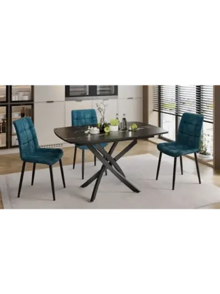 Стол кухонный Черный муар мрамор 134(173)х90х75 см