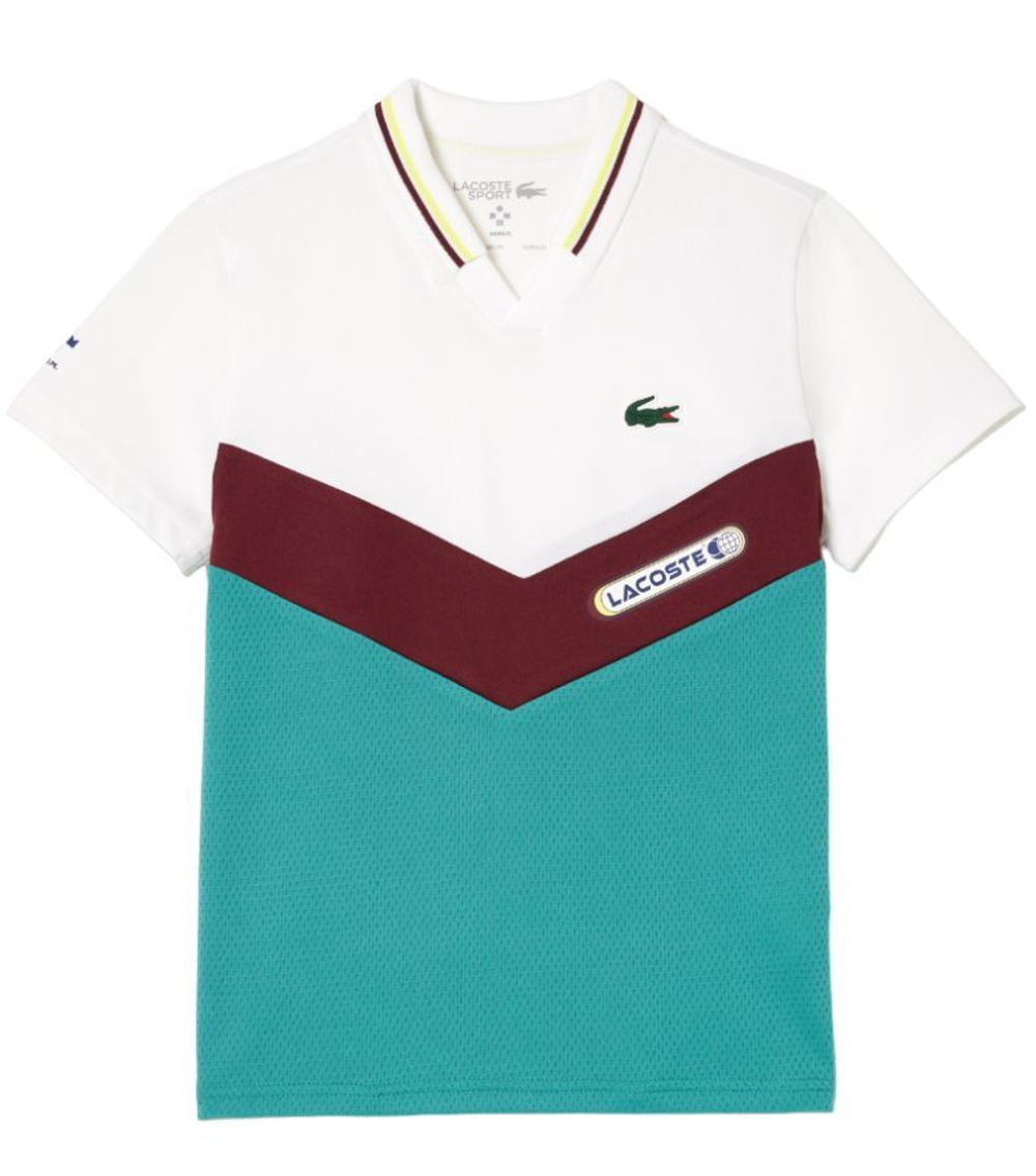 Футболка для мальчика теннисная Lacoste Tennis x Daniil Medvedev Jersey Polo - white/flashy yellow/bordeaux/blue