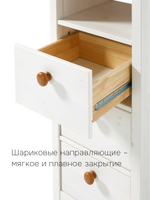 Шкаф пенал, 62х30х185, Паула, с полками, с дверками и ящиками, для ванной, для кухни, из массива дерева, белый/черри, Dipriz