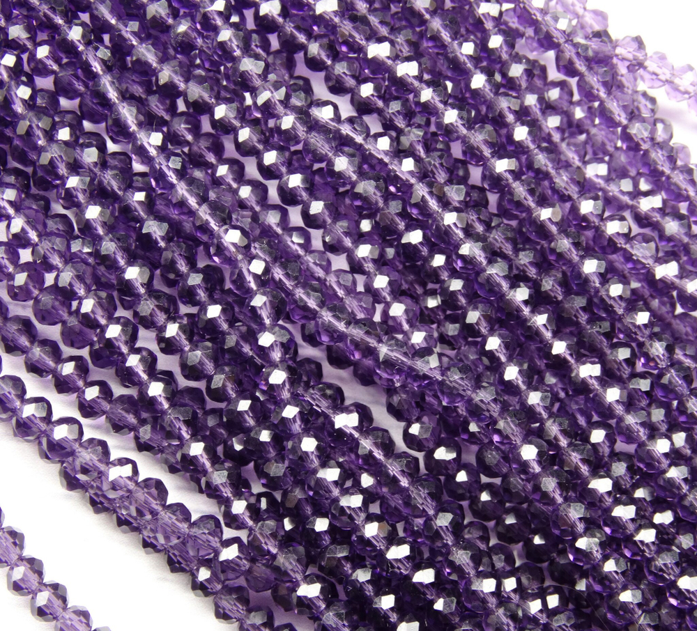 БП031НН34 Хрустальные бусины "рондель", цвет: фиолетовый прозрачный, 3х4 мм, кол-во: 95-100 шт.