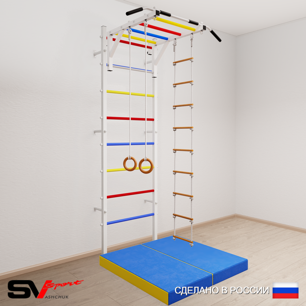 Шведская стенка Sv Sport 5374 (Турник рукоход/Кольца/Лестница/Мат 1м)