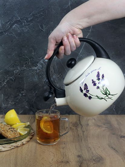 Чайник 2,2 л. эмалированный со свистком Kamille KM 1033 с черной бакелитовой ручкой