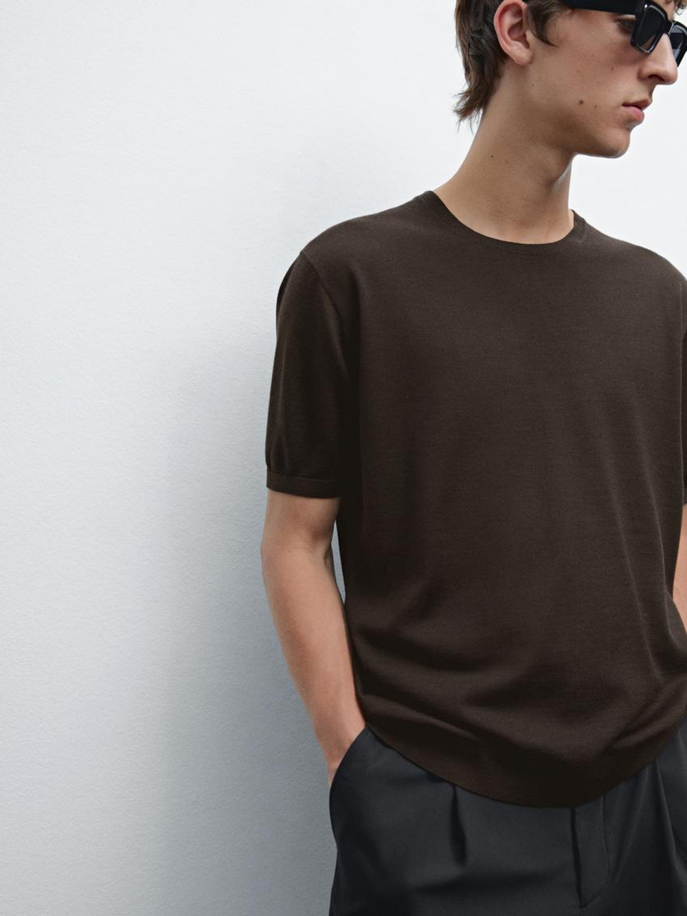 Massimo Dutti Трикотажная футболка с коротким рукавом, коричневый