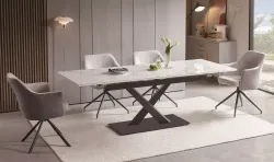 "Юпитер" стол интерьерный раздвижной обеденный из керамики, цвет белый глянцевый