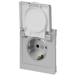 Розетка ЭРА Arktik 16-2103-03 с заземлением 2P+E Schuko со шторками с крышкой 16А-250В алюминий | Эра Arktik