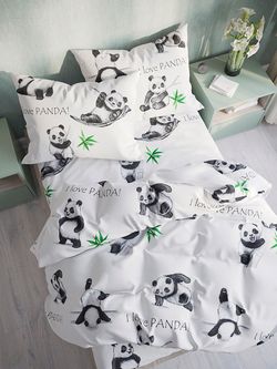 Простынь на резинке перкаль Сказка "Панды" 90x200 см