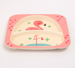 4167327 Набор бамбуковой посуды "Розовый фламинго", тарелка, миска, стакан, приборы, 5 предметов