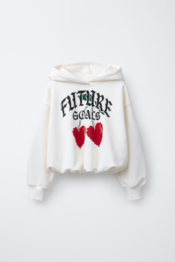 ZARA ХУДИ ОБЪЕМНОГО КРОЯ С ПРИНТОМ, ЖЕЛТОВАТО-БЕЛЫЙ