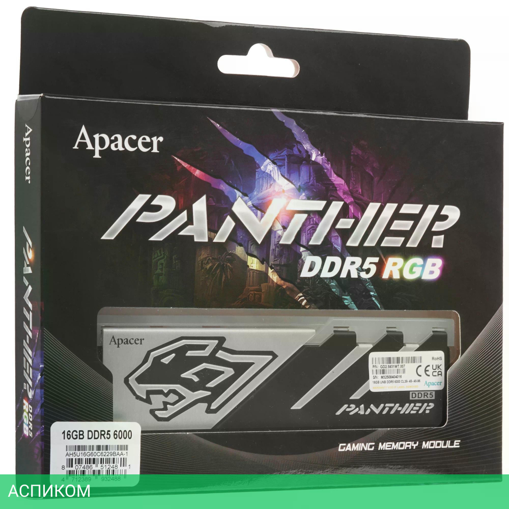Оперативная память Apacer Panther RGB 16GB DDR5 DIMM PC5-48000 (AH5U16G60C6229BAA-1)