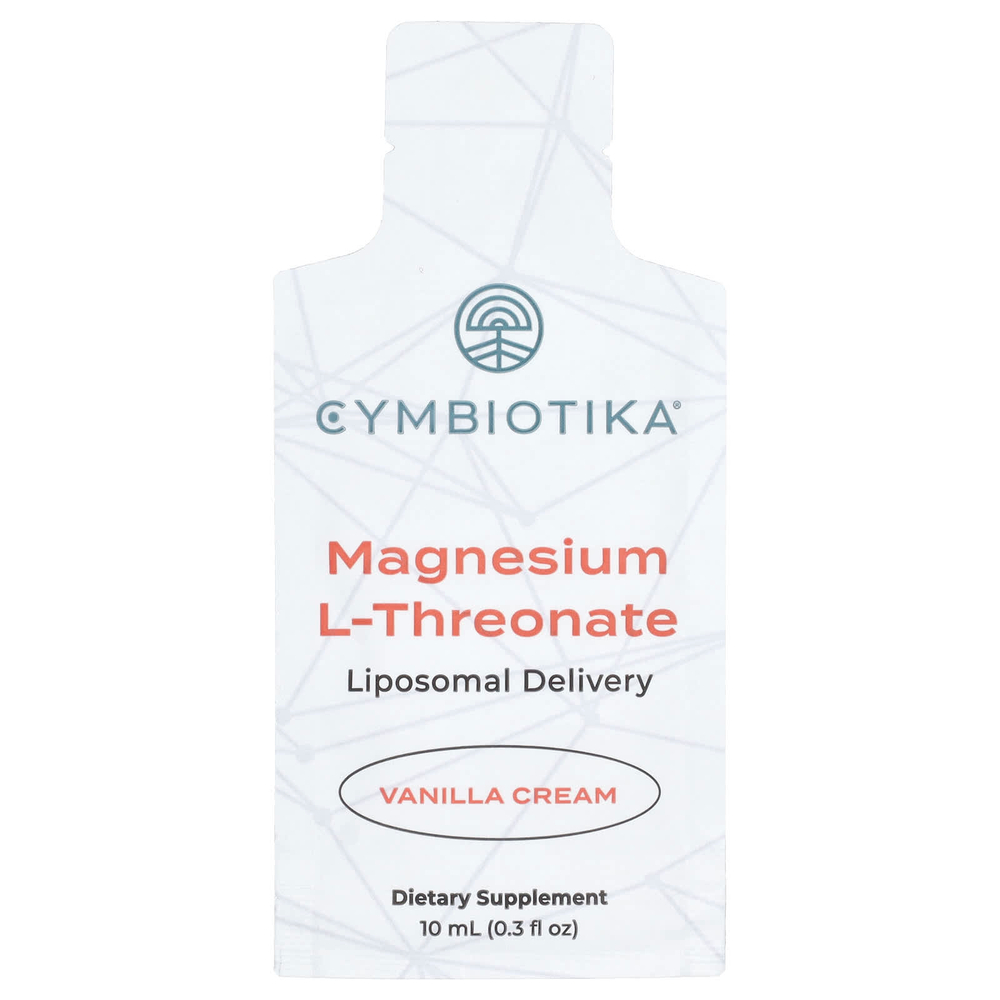 Cymbiotika, L-треонат магния, липосомальная доставка, ванильный крем, 30 пакетиков (10 мл) каждый