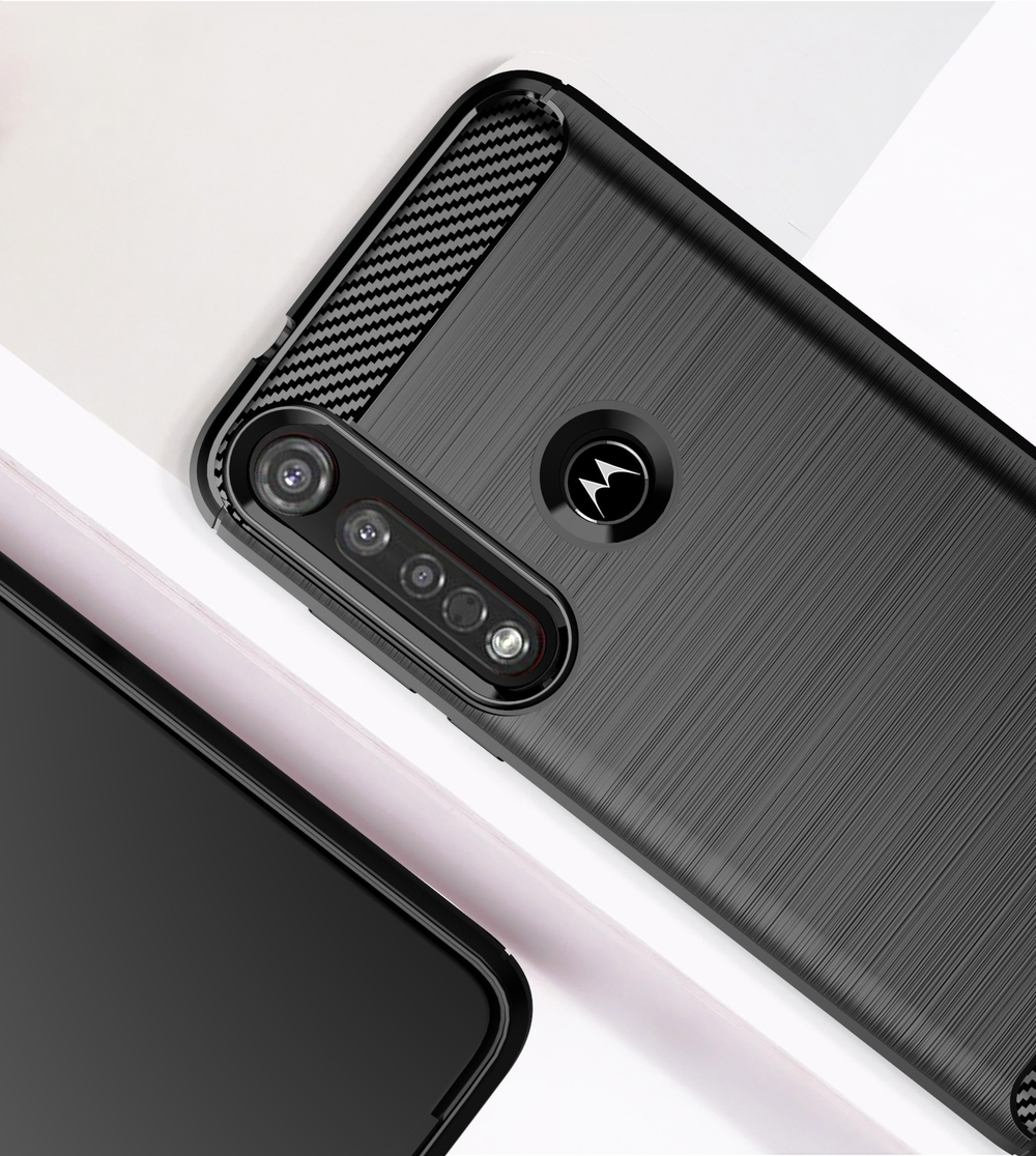 Чехол для Motorola Moto G8 plus цвет Black (черный), серия Carbon от Caseport