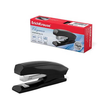 Степлер №10, Erich Krause Elegans, до 15л, пластиковый корпус, черный