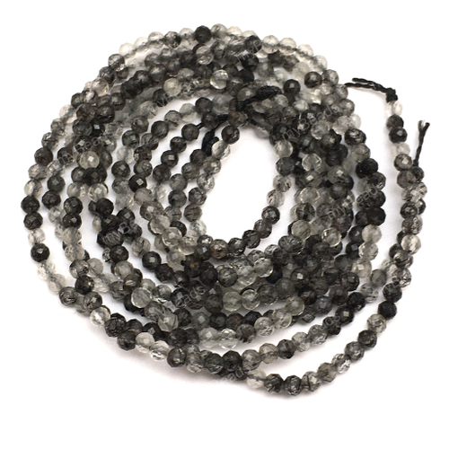 Кварц турмалиновый 2 мм, граненые бусины - шарики (нить 39 см)