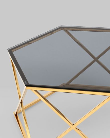 Журнальный столик Круз 93*80 стекло smoke сталь золото