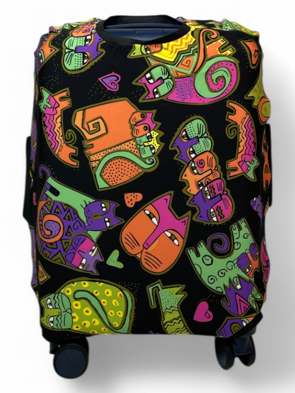 Чехол на чемодан 20", цвет чёрный/разноцветный, Коты