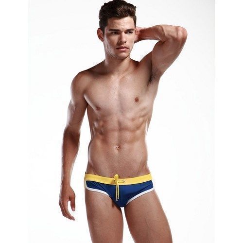 Мужские плавки брифы синие с желтым поясом SEOBEAN Swimsuit Blue Yellow