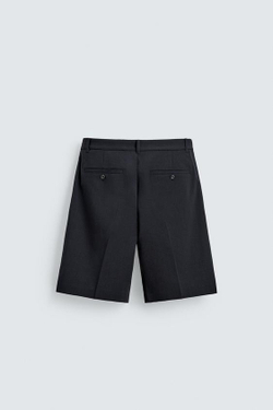 ZARA ШОРТЫ СО СКЛАДКАМИ RELAXED FIT, МОРСКОЙ ТЕМНО-СИНИЙ