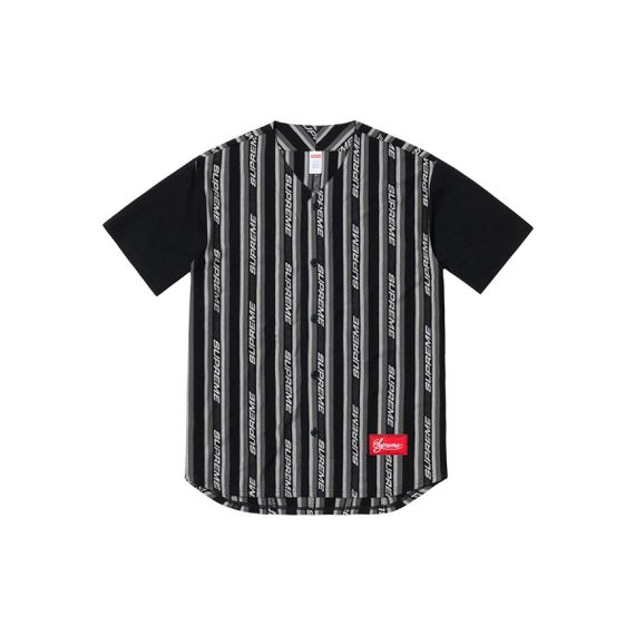 Supreme SS19 Jacquard Logo Baseball Jersey Black logo