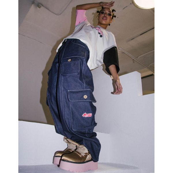 Джинсы Карго Плотные Широкие Темно-Синие - фото 3