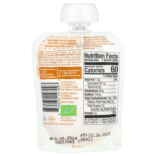 Holle, Органический йогурт с манго, от 8 месяцев, 85 г (3 унции)